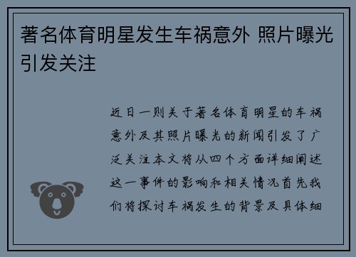 著名体育明星发生车祸意外 照片曝光引发关注